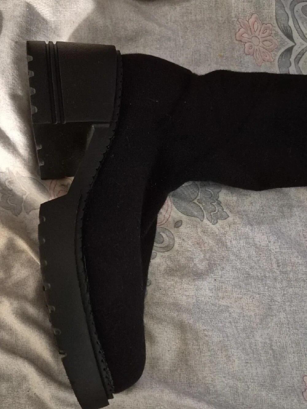 Black Over-the-Knee Chunky Heel Boot